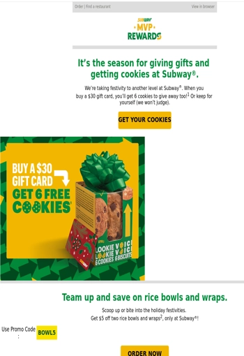 Subway Coupons & Offers for Canada 2023  Holiday Gift Card Offer + Save on  Rice Bowls & Wraps